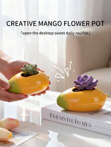 1/2pcs Creative Mango Shaped Resin Succulent Planter, Mini Plant Container, Cute Fruit Design Indoor Home Decor Flower Pot - Mango Mini Vase - View 13