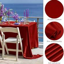 1 chiếc khăn trải bàn bằng vải satin, hình chữ nhật, chất liệu mềm mịn, màu hồng đào, thích hợp cho đám cưới, tiệc chiêu đãi, các buổi liên hoan. - Màu Đỏ Sâu - Xem 12