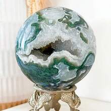 1pc Stunning Rare Moss Agate Crystal Cluster Ball, Mineral Collectible, Exquisite Moss Agate Crystal Ball, Loose Gemstone Replica, Perfect Home Decor Art Collectible, Unique Holiday Gift, Ideal Choice For Collectors - Moss Agate - View 2
