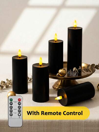 5pcs Flameless Candle Lights With Remote Control, Timer/Remote Function, Battery Operated, Embedded Twinkle Lights, Battery Powered Flameless Candles, Black Cup Candles, Purple LED String Candle Lights, For Tabletop Centerpiece Decoration, Suitable For Home, Halloween, Christmas, Valentine's Day, Mother's Day, Birthday, Gift Giving, Proposal, Wedding, Party, Various Holiday Atmosphere Lights