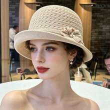 French-Style Flower Pearl-Embroidered Stylish Fisherman Hat Spring And Summer With Rolled Brim Shaping. Women's Versatile Bucket Hat And. - Be - Xem 3