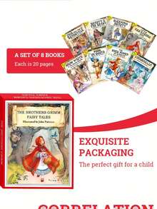 1 Box Set Of 8 Children's English Grimm's Fairy Tale Story Books, Ideal Gift Choice With 8 Different Classic Fairy Tale Story Books - Multicolor - View 6