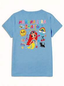Camiseta estampada 'Manana Sera Bonito', cuello redondo y manga corta para verano y primavera, Ropa de mujer - Negro - Ver 7