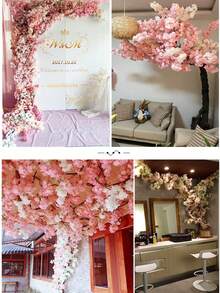 1/3件 100cm 人造絲綢櫻花枝，背景牆裝飾，室內庭院，婚禮派對裝飾，桌面中心裝飾，辦公室，露台裝飾，母親節禮物，房間裝飾，臥室，仙女花園，院子與花園，門廊裝飾 - 彩色 - 查看 11