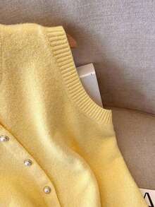 Chaleco elegante de estilo francés para mujer, sencillo y con estilo, versátil para usar en capas, adecuado para ir al trabajo y para uso casual, moderno y estilizador. - Amarillo - Ver 3