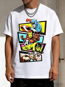 100% Cotton MARVEL Avengers Team Graphic T-Shirt For Men, Summer Streetwear Tee, Ideal Gift - trắng - Xem 4