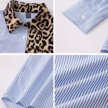 Fengyu Women's Clothing Store  Blusa de manga larga holgada y casual con estampado de leopardo y bloques de color en estilo francés elegante para mujer - Azul - Ver 10