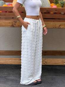 Pantalones anchos de uso diario con cintura con cordón y lunares para mujer - Blanco - Ver 4