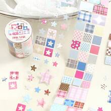 1 Roll Colorful Geometric Patterned Washi Tape, Cute Heart & Star Designs, Suitable For Scrapbooking, Planner Decoration, DIY Crafts, Stationery Supplies - 1 Roll - View 3
