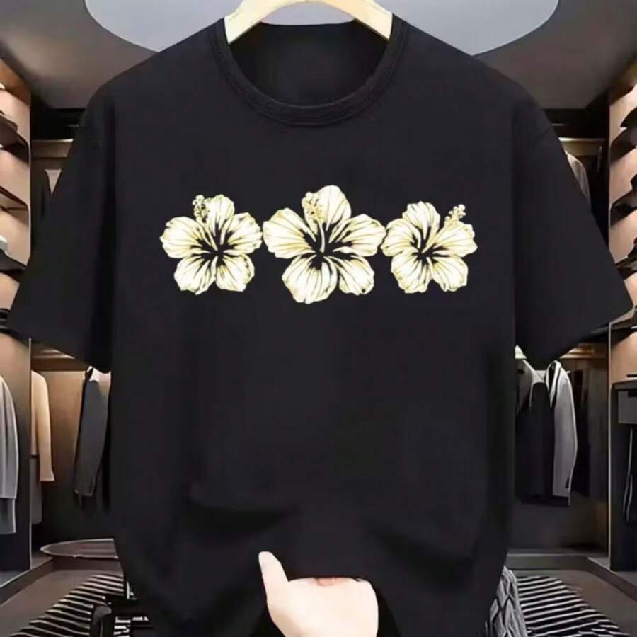 Printed T-Shirt For Men And Women - 黑色 - 查看 1