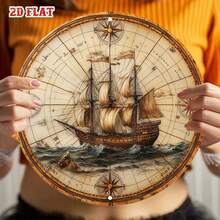 2D Flat Vintage Metal Sign - Old World Map, Detailed Sailing Ship, Framed Wall Art, Suitable For Living Room Decor, Ideal For Expressive Zones, Indoor Use, New Year Gift, 19.81x19.81cm, Coastal Home Decor, Perfect For Room Decoration (Random Hole Position) - A - View 6