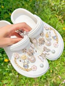 18pcs Gold-Tone Rhinestone Chain Shoe Accessories, Suitable For Sandals, Garden Shoes, Detachable Shoe Decorations - Small Gold Chain - View 2