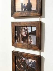 1pc Vintage Wooden Wall-Mounted Photo Frame Collage, Rustic Multi-Photo Frame, 6-Inch Family Photo Display, Vintage Wooden Frame With Jute Rope, Suitable For Living Room, Bedroom, Dormitory Wall Decor Art - Wall-mounted Photo Frame - View 8