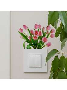 Realistic Pink Tulip Flower Switch Wall Sticker, Fresh Floral Self-Adhesive Light Switch Decal, Removable, Suitable For Decorating Light Switches And Power Outlets, Fresh Spring Style Home Decor Wall Sticker - Realistic Pink Tulips - View 5
