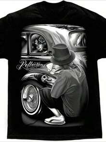 Graphic-ShirtT Shirt Print ,Graphic-Cotton Tees Size Plus, Cartoon Round Neck Short Sleeve,Men's-Shirt With Digital Print Of G From DGA Art Reflections Lowrider Skull ,Y2K,Oversized Shirt Men,With Shirt,Summer Tops,Shirt SuitableY2K, Oversize Plus Size Men's S To 5XL,Summer Tees J7YK - White - View 1