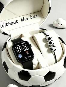 2pcs/Set, Fashionable Minimalist Youth Square Football Pattern LED Digital Electronic Watch With Football Bracelet, Suitable For Wearing At Parties, Trips, Ideal Gift For Friends During Back To School Season, World Cup, Holidays - Multicolor - View 7