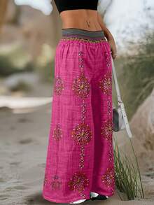 Plus Size - Plus Size - New Spring/Autumn Design Niche High Waist Retro Loose Casual Pants With Random Print Wide Leg - Black - View 9