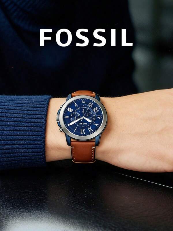 Fossil Men's Two‑Tone Blue Silver Chronograph Watch Polished Silver Bezel Brown Vintage Cowhide Leather Strap Deep Blue Roman Numeral Dial Retro Sport Business Wristwatch For Daily Office Wear Urban Night Out Weekend Banquet Casual Outdoor Meetup Ideal Gift For Him On Birthday Fathers Day Anniversary Holiday Graduation