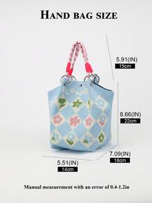Cute Cartoon Multi-Color Knot Decor Large Capacity Bucket Bag, Handheld Tote, Elegant Multifunctional Travel Handbag - Baby Blue - View 3