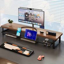 Dual-Layer Computer Desk Riser With Storage Drawer, Heavy-Duty Thickened Ventilated Design, Multi-Layer Monitor Stand And Keyboard Tray, Suitable For Home Office, Space-Saving Workstation, Easy Assembly - Blanco - Ver 1