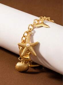 1pc Summer Ocean Breeze Niche Premium Shell Starfish Conch Multi-Layer Bracelet - Gold - View 2