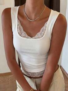 3 piezas Camiseta de tirantes con cuello de pico, cintura fruncida, estilo minimalista y casual, sexy, adecuada para uso en verano y en el aeropuerto - Blanco - Ver 6