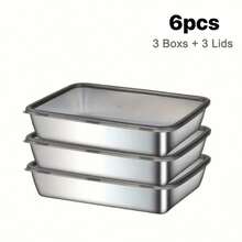 6pcs Large Stainless Steel Baking Tray With Lids, 3 Lids + 3 Trays, Vegetable Baking Tray, Easy To Clean, Suitable For Baking Vegetables And Meat, Ideal For Home And Restaurant Bulk Baking, Stackable, Convenient For Meal Preparation, Suitable For Food Storage, Catering Equipment And Tableware - Multicolor - View 9