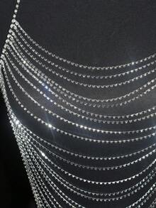 1pc Multi-Layer Horizontal Fringe Shiny Body Chain Bra, Sexy Accessory, Perfect For Bikini, Ideal For Beach Vacation Summer - Silver - View 6
