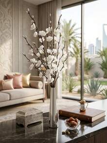 Elegant Metal Vase, Paired With Plum Blossoms,Small Flower Vase, Gold Vase, Metal Construction-For Wedding Table Centerpiece Decorations, Candlelight Dinner Table Decorations,Home Decor,Room Decor,Best Friend Gift,Female Gift,Winter Gift. - Silver Long Tubes - View 2