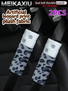 MEIKAXIU 1pc/2pcs New Leopard Print Plush Paw Print Car Seat Belt Shoulder Cover, Anti-Chafing Pressure Relief Comfortable Car Interior Accessory For Women - Leopard Print Plush Paw Print Style - View 13