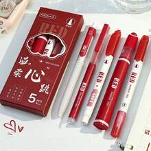 5 支/套子弹日记荧光笔，彩色双头马克笔，适合学生涂鸦绘画、学校用品、返校 - 紅色 - 查看 9