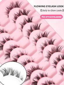 10 Pairs Fox-Style False Eyelashes, Natural Flowing Fox Eye Lashes, Fluffy Messy Multi-Level Lashes With Soft Transparent Band, Lightweight Comfortable Reusable Lash Extensions For Daily To Glam Looks, Eye Enlarging Lashes For Beginners - Black - View 2