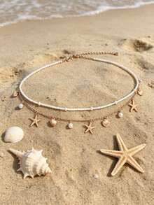 2 Pcs Boho Style Seashell, Starfish & Pearl Decor Waist Chain For Women - Yellow Gold 2 - View 5