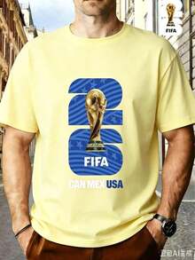 FIFA World Cup Licensed 2026 World Cup Soccer • Themed Prints For The USA Series • Men's Short-Sleeve T-Shirts • Casual Wear • Suitable For Fitness, C - 黃色 - 查看 1