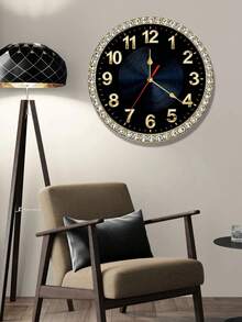 1 pieza Reloj de pared de lujo con marco de rombos negro y dorado, diseño plano 2D - Adecuado para decoración de dormitorio, sala de estar, oficina, cocina y baño - 10/12 pulgadas (Baterías no incluidas), diseño plano 2D - Multicolor - Ver 9