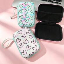 1pc Large Capacity High-Quality Heart Pattern EVA Hard Case Storage Bag, Shockproof And Scratch-Resistant, Suitable For Earphones, Power Banks, Cables, Chargers, Cameras And Other Digital Accessories, Essential For Students And Commuters - Multicolor - View 11