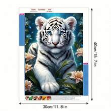 1件 30*40cm 夢幻藍眼白虎與花卉DIY鑽石畫套組,全鑽設計,成人與兒童壓力緩解手工藝品,居家牆面裝飾藝術,適合初學者,節日/生日禮物 - 圓鑽 - 查看 4