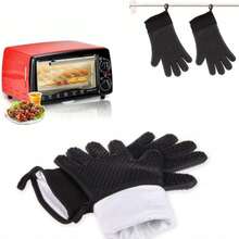OVEN GLOVES SILICONE FINGERS GRILL KITCHEN OVEN 2 PCS HEAT RESISTANT - 黑色 - 查看 4