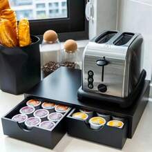 Caja de almacenamiento de cápsulas de café de madera, estantería de almacenamiento de cápsulas de café y té, soporte para máquina de café, caja de almacenamiento con cajón debajo de la máquina de café, capacidad para 30 cápsulas - Multicolor - Ver 4