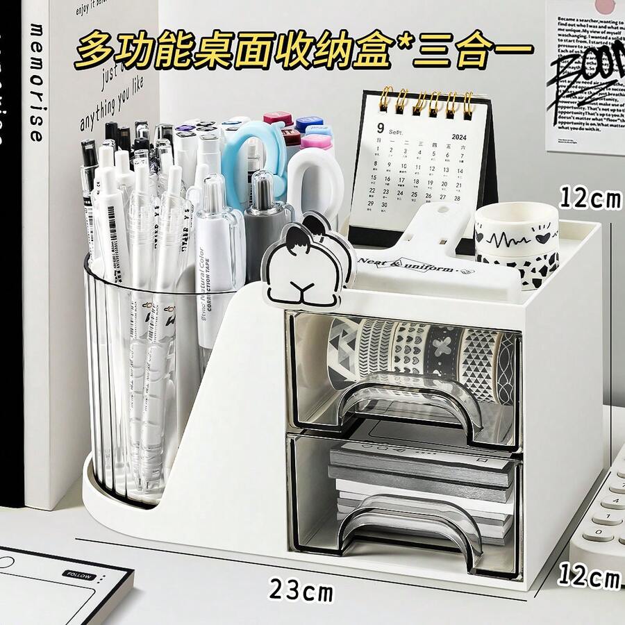 1pc Large Capacity Transparent Rotating Pen Holder, Desktop Stationery Storage Box, Rotating Storage Box, Desktop Storage Rack, Large Capacity Office Supplies Storage Box, Pen Holder, Workstation Accountant Manual/Folder. Suitable For Storing Office Supplies, Learning Supplies, Desktop Accessories, Etc., Is A Must-Have For The Back-To-School Season, And Also Essential For Students And Teachers.