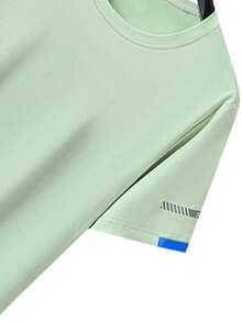 Vancamel Pulse Men's Short Sleeve Versatile Mesh Commuter Design T-Shirt, Simple Solid Color Sports Short Sleeve, Daily Home Casual Short Sleeve - Green - View 4