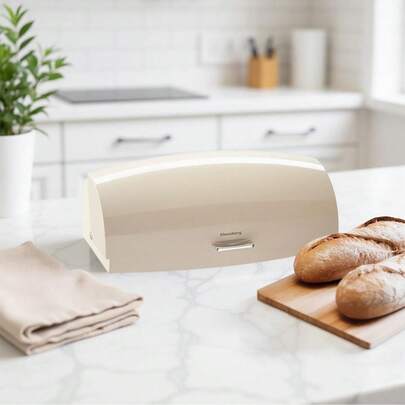 45*28.5*17cm Beige Metal Shell Polystyrene Flip-Top Bread Box