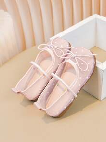 Girls' Polka Dot Mesh Ballet Flats, Breathable Bow Knot Mary Jane Shoes, Soft Non-Slip Flat Shoes For Kids Daily Party Performance - Pink - View 3