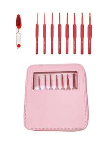 9pcs Ergonomic Red Handle Crochet Hook Set, Covering 2.5mm-6.0mm Common Sizes, Comes With Safety Protective Yarn Scissors, Pink Transparent Window Zipper Storage Bag, Dust-Proof And Portable, Suitable For Crochet Dolls, Shawls, Home Textiles DIY Crafts - Red-handled Crochet Set - View 9