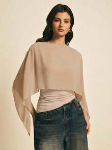 Women's Brown Shawl Collar Casual Blouse, Elegant Blouses For Women, Casual Blouses For Women, Suitable For Daily Wear, Going Out, Coming And Going In Autumn/Winter, Blouse Of - 卡其色 - 查看 3