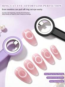Nhẫn từ tính hình tròn hình mắt mèo có tay cầm, thích hợp cho nghệ thuật sơn móng tay gel hình mắt mèo, nam châm lỗ đen, dụng cụ làm móng DIY. - Nhiều màu - Xem 4