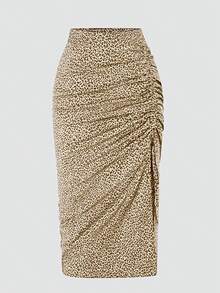 ASD1 Women's Leopard Print Random Cut Drawstring Skirt For Holiday Elegance - Apricot - View 1