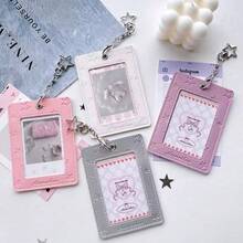 Y2K Star Embossed Photocard Holder, Cute PU Leather 3-Inch Idol Photo Card Case With Keychain, Kawaii ID Badge Protector For Backpack Charm & School - Rectangle - View 2