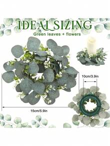 1/3/5pcs Green Artificial Eucalyptus Leaves & Branches Wreath, Suitable For Wedding Decor, Event Styling, Party, Home Decor, Tabletop, Doorway, Garland And Wreath Decoration - Green - View 3