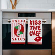 2pcs Kitchen Towels, Red Striped Chili Pepper Pattern, 40*60cm Modern Minimalist Rectangular Super Soft Fiber Kitchen Towels, Dish Cloths, Hand Towels, Kitchen Decor, Housewarming Gift, Suitable For Kitchen And Bathroom, Great For Homemakers And Family Gatherings, High Cost-Effective Household Essential - Red - View 5